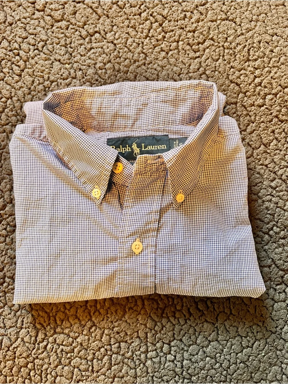 Ralph Lauren Men's Brown and White Micro-Check Button-Down Shirt